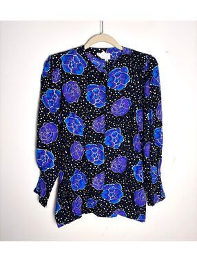 80s Silk Studio Floral Blouse